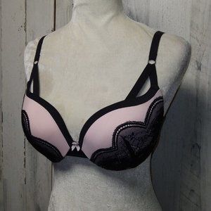 Maidenform pink & black lace push up bra sz 36 C Underwire DM9900